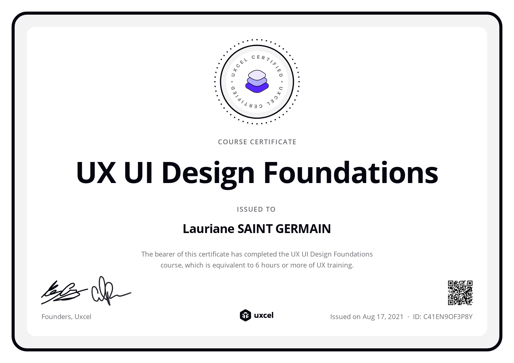 Lauriane SAINT GERMAIN's certificate